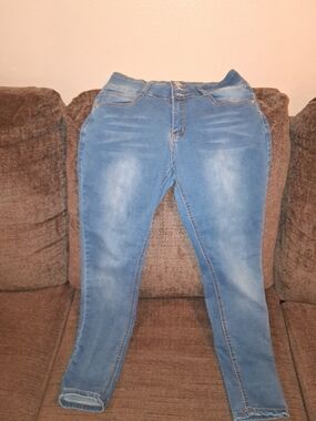 Red Button High Rise Skinny Jeans